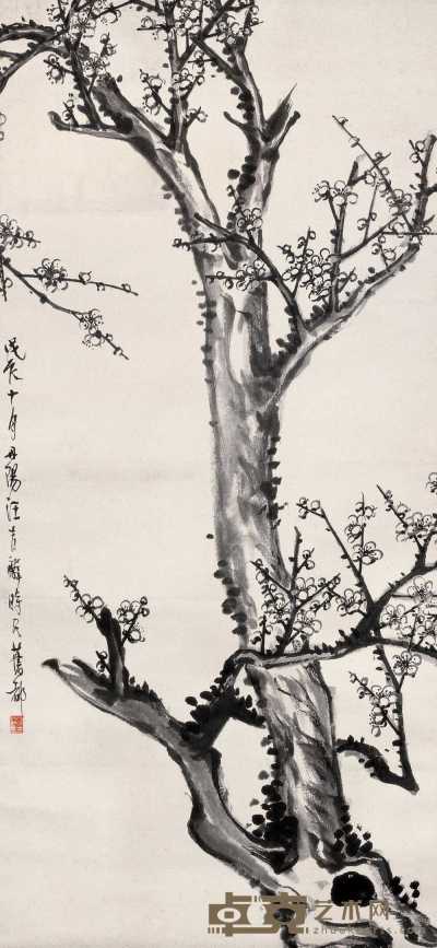 汪吉麟 1928年作 墨梅 立轴 115.5×53.5cm